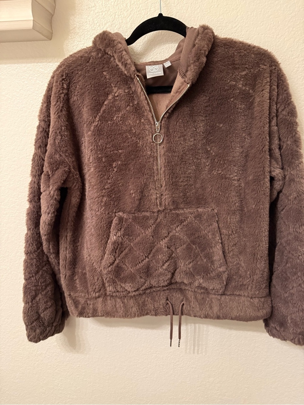 Daisy Fuentes Plush Half-Zip Hoodie in Brown